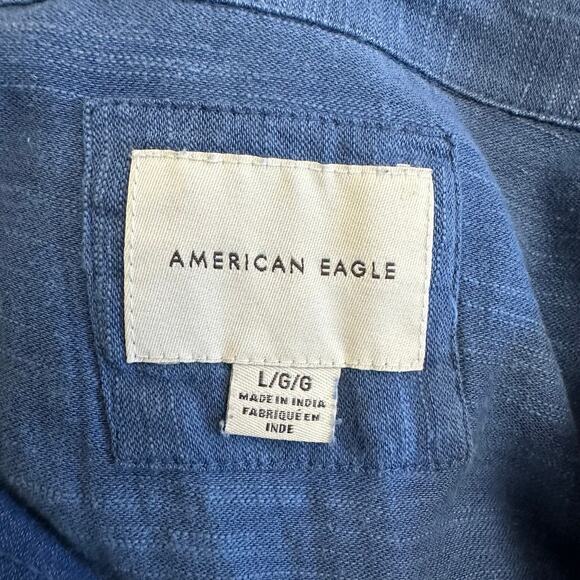 American Eagle Oversized Gauze Button-Up Shirt Women’s Large Blue Cotton Modal - Picture 2 of 11